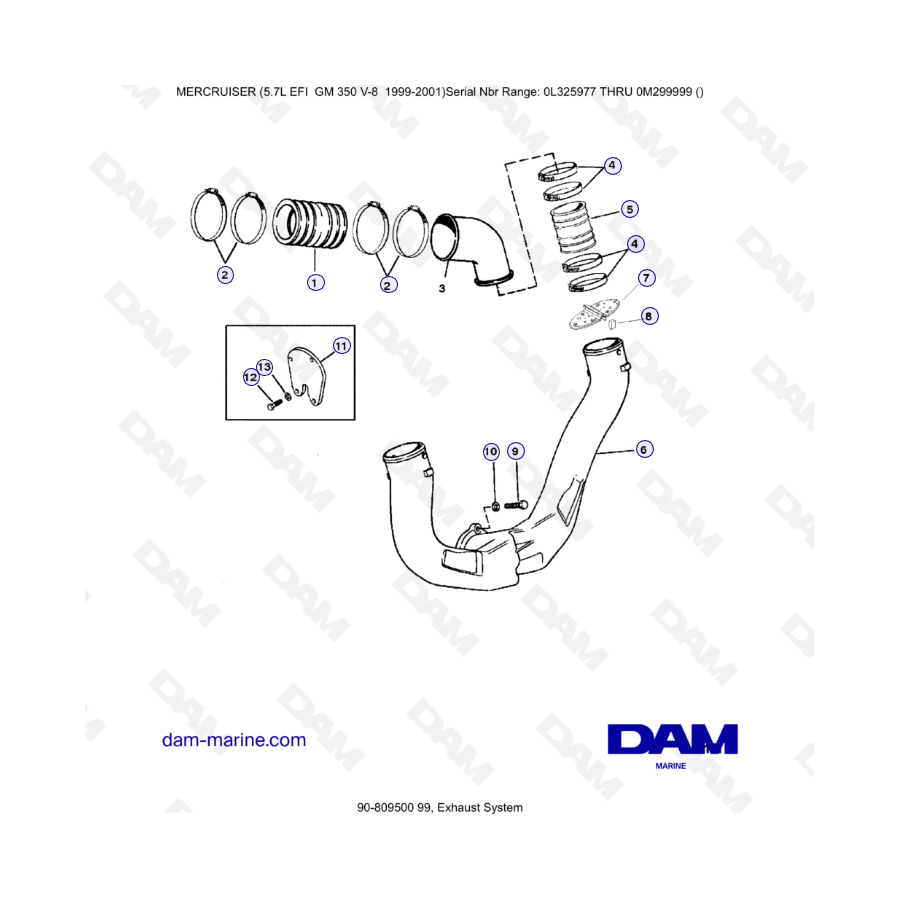 5.7L EFI GM350 V8 (1999-2001) - Sistema de escape