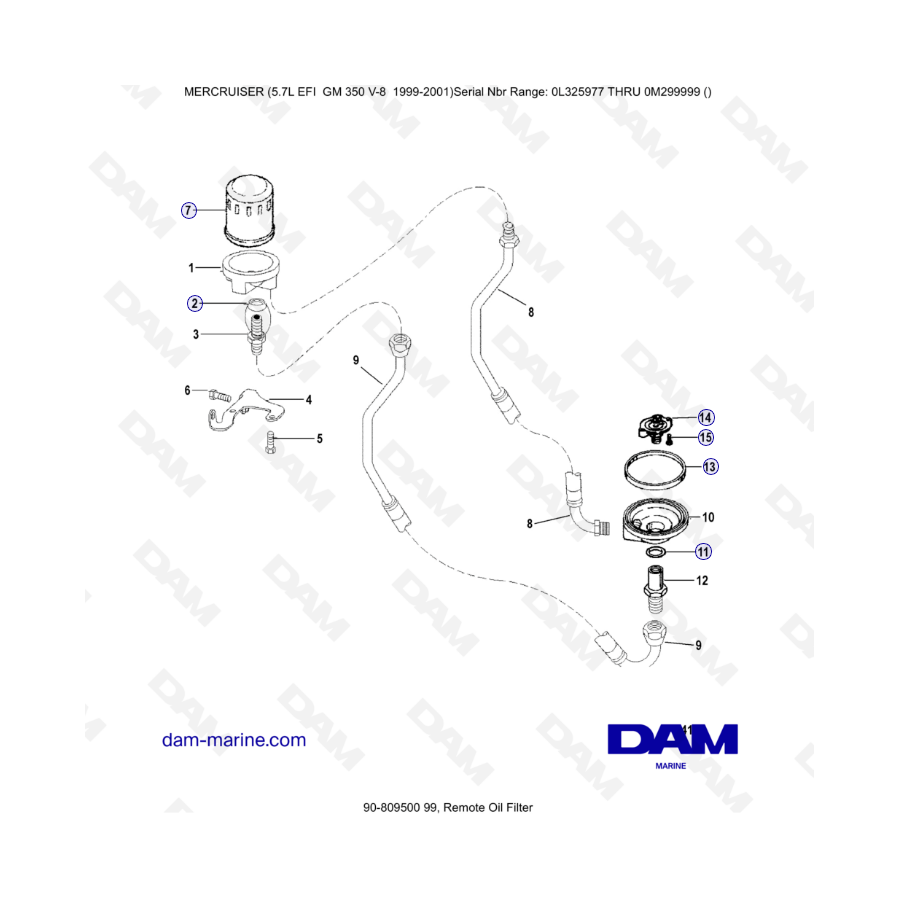 5.7L EFI GM350 V8 (1999-2001) - Filtro de aceite remoto