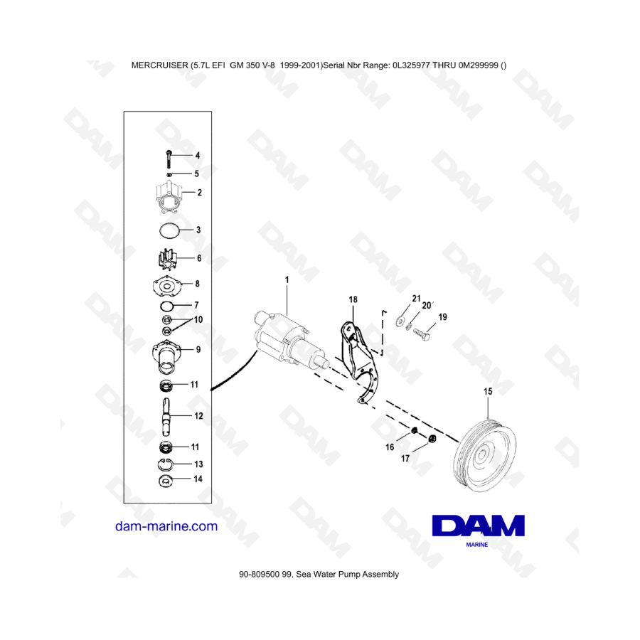 5.7L EFI GM350 V8 (1999-2001) - Conjunto de bomba de agua de mar