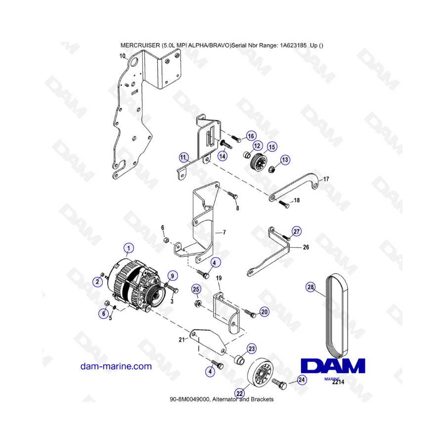 MERCRUISER 5.0L MPI ALPHA-BRAVO - Alternador y Soportes