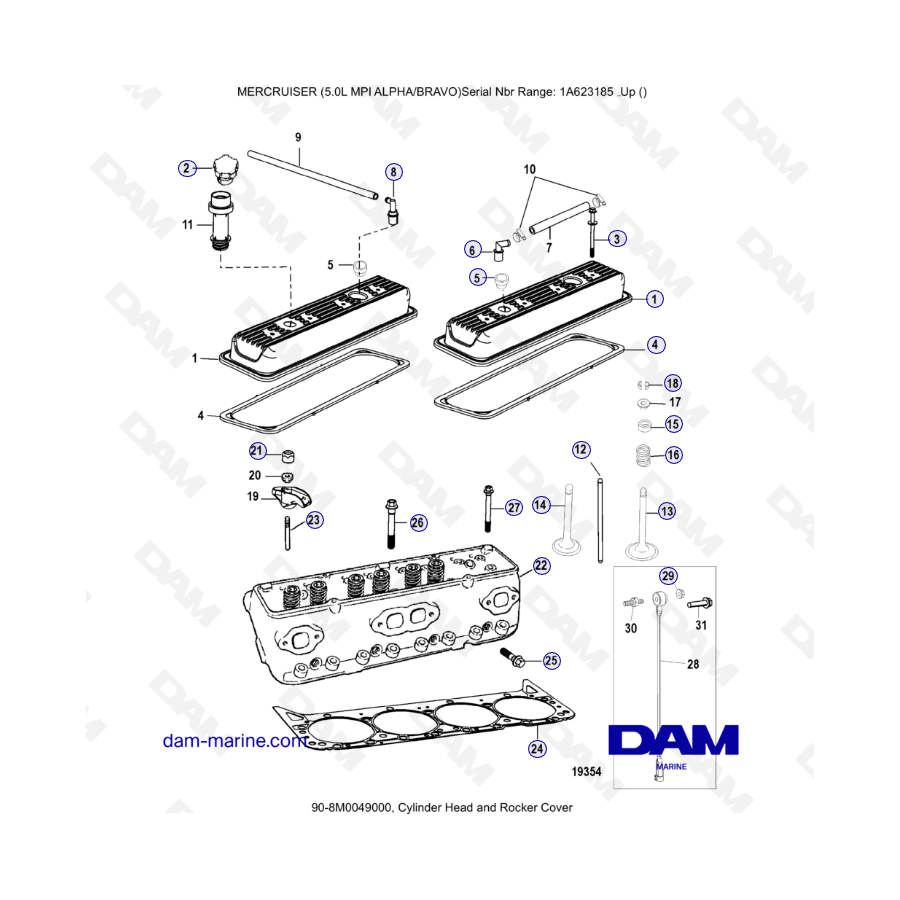 MERCRUISER 5.0L MPI ALPHA-BRAVO - Cylinder Head & Rocker Cover