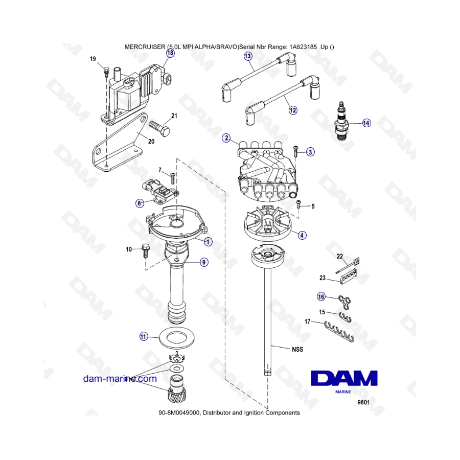 MERCRUISER 5.0L MPI ALPHA-BRAVO - Distribuidor & Encendido componentes