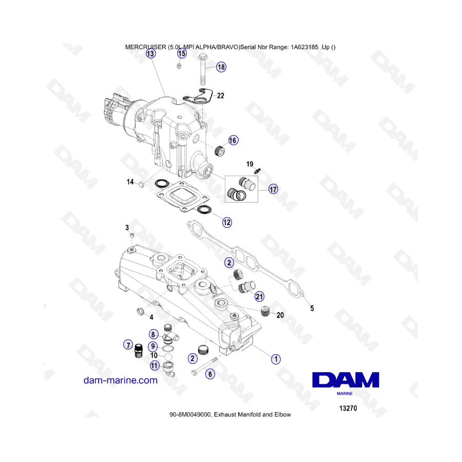 MERCRUISER 5.0L MPI ALPHA-BRAVO - Exhaust manifold & Elbow