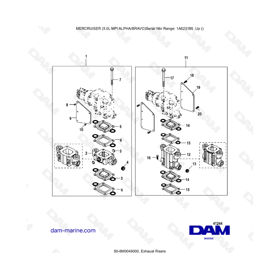 MERCRUISER 5.0L MPI ALPHA-BRAVO - Exhaust risers