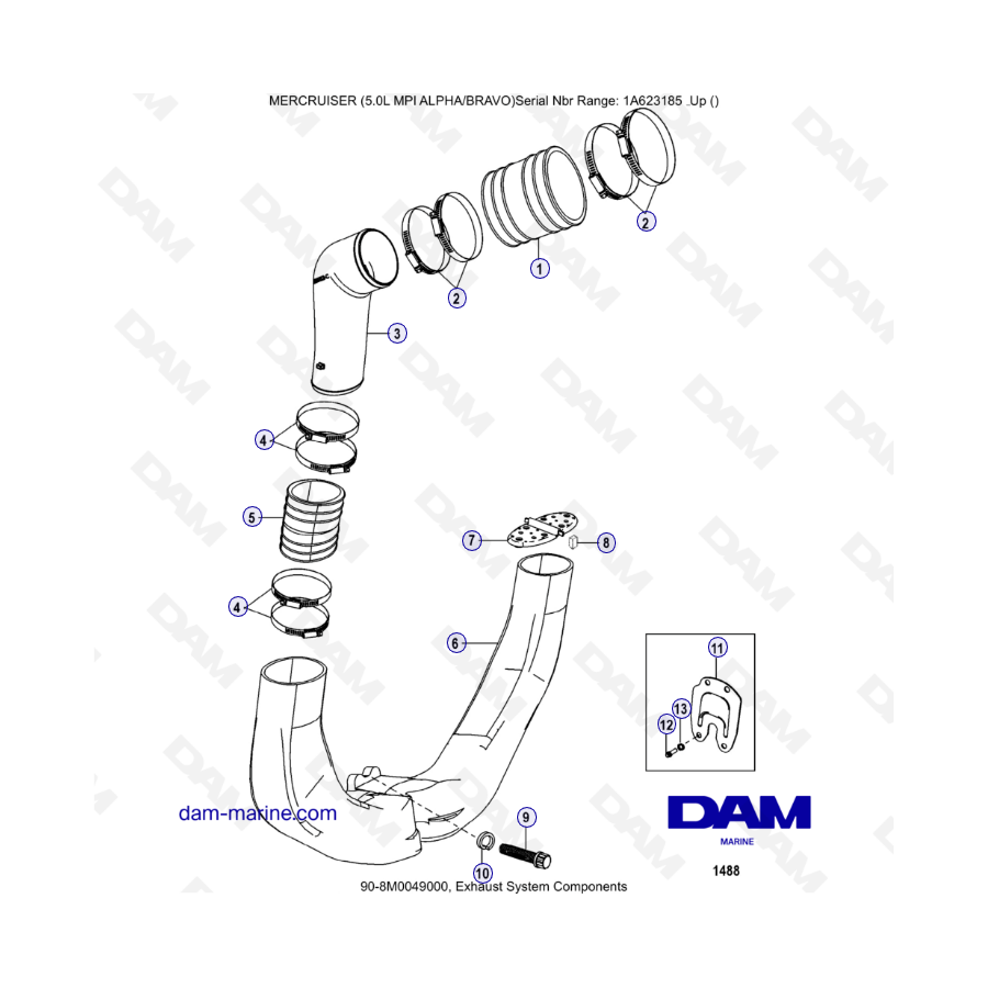 MERCRUISER 5.0L MPI ALPHA-BRAVO - Exhaust system components