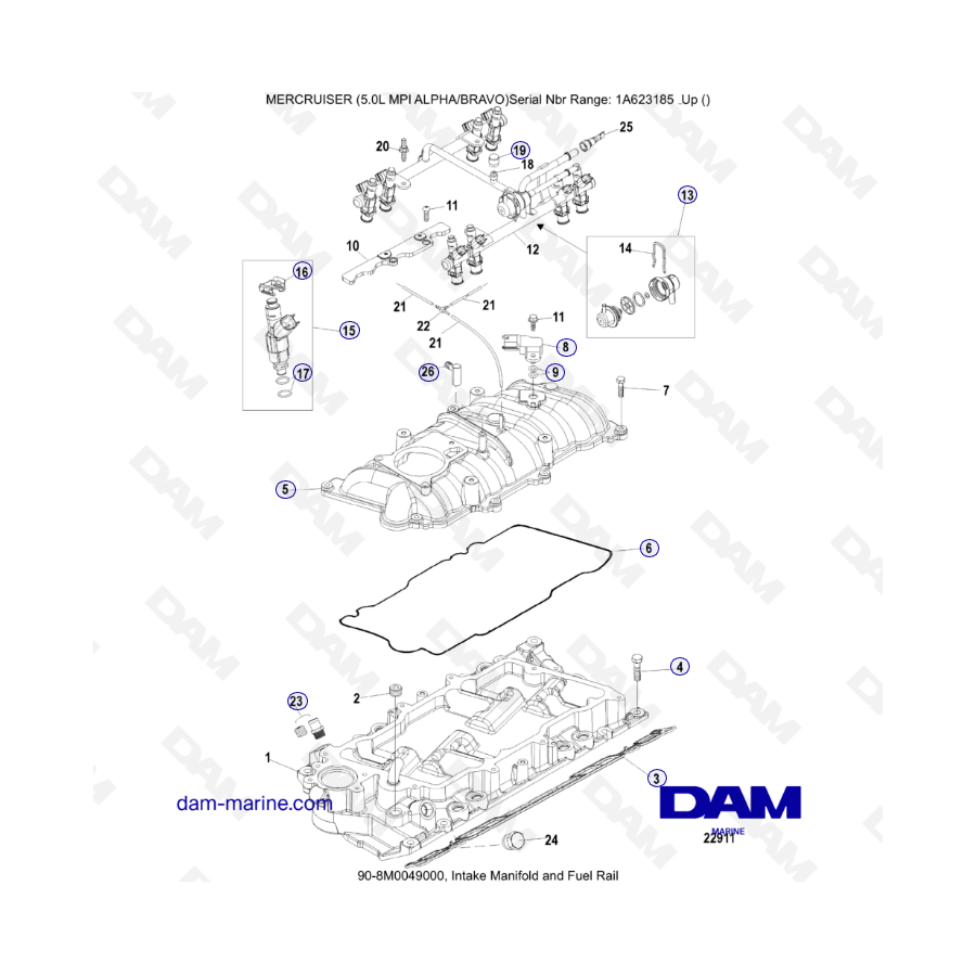 MERCRUISER 5.0L MPI ALPHA-BRAVO - Intake manifold & fuel rail