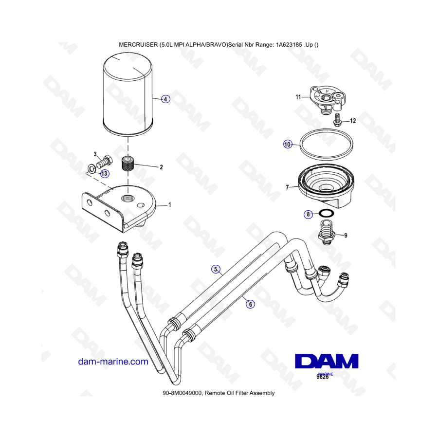 MERCRUISER 5.0L MPI ALPHA-BRAVO - Remote oil filter assembly