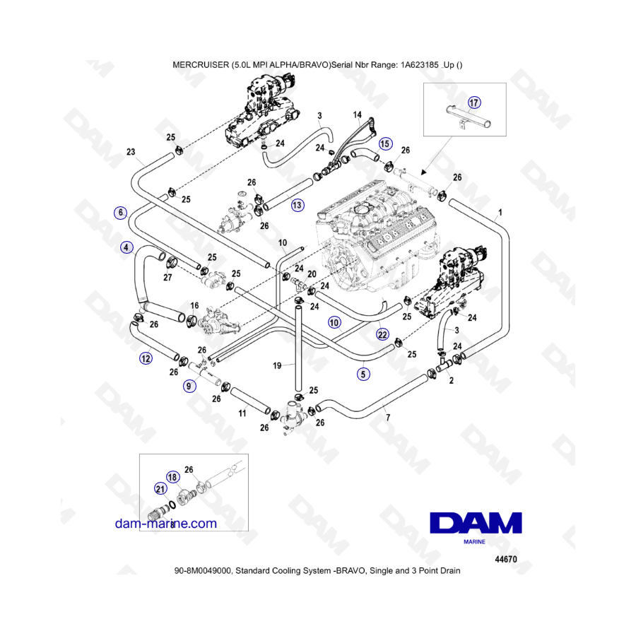 MERCRUISER 5.0L MPI ALPHA-BRAVO - Sistema de refrigeración estándar BRAVO