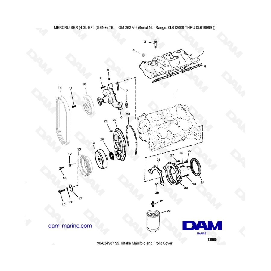 MERCRUISER 4.3L EFI - Múltiple de admisión y tapa delantera