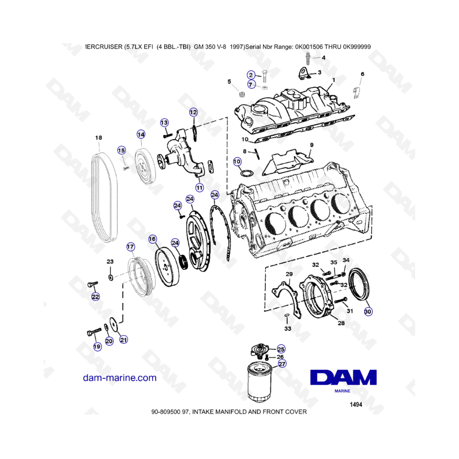 MERCRUISER 5.7LX EFI - Intake manifold &apos; front cover