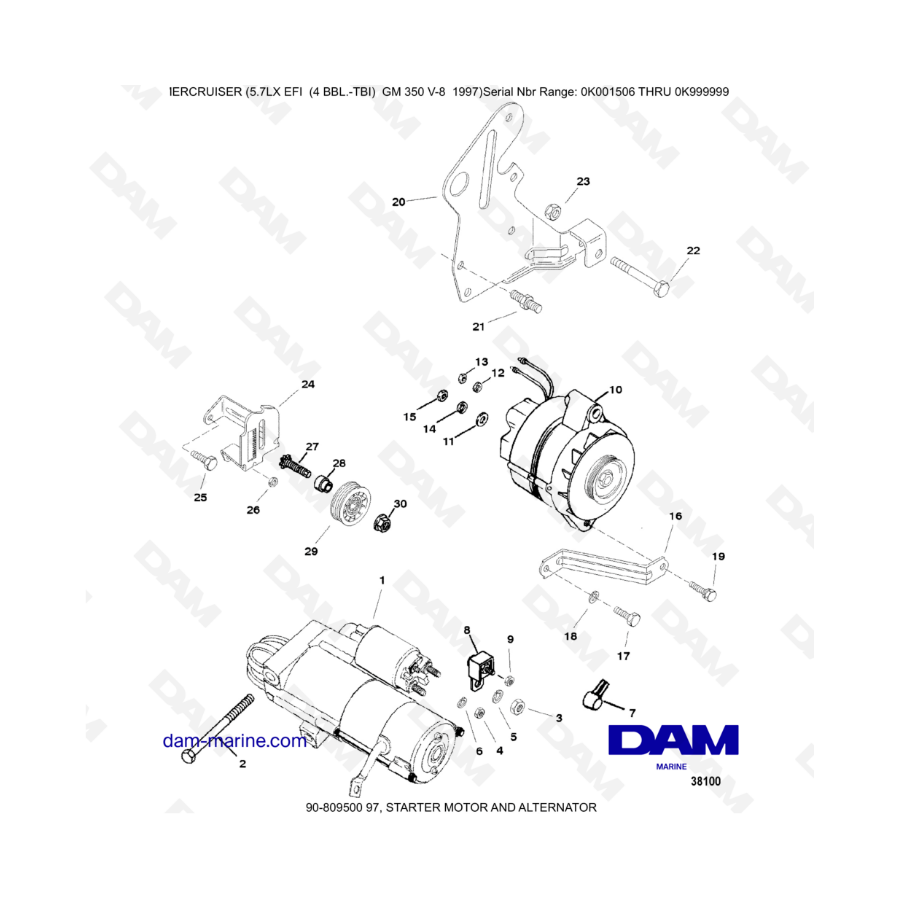 MERCRUISER 5.7LX EFI - Motor de arranque y alternador