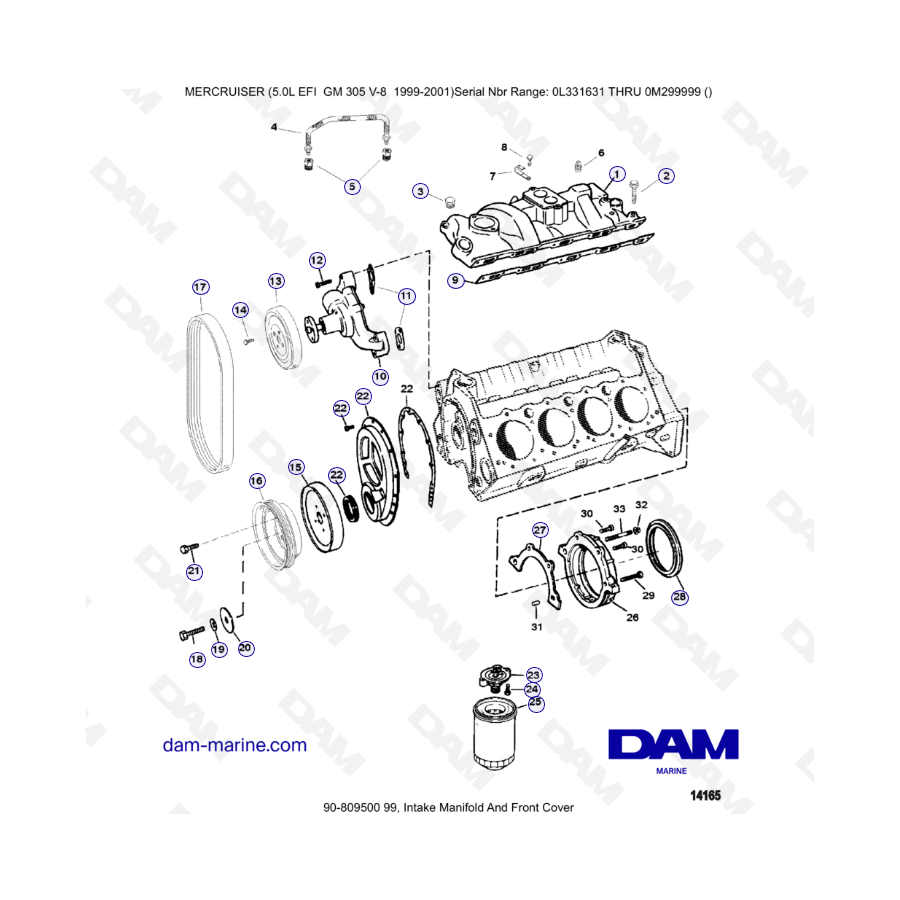 MERCRUISER 5.0L EFI - Múltiple de admisión y cubierta delantera