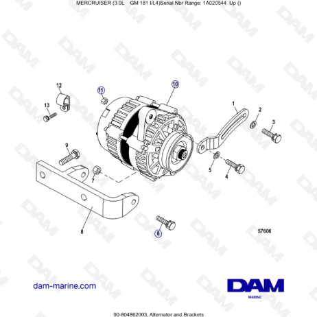 MERCRUISER 3.0L GM181 - Alternator & Brackets