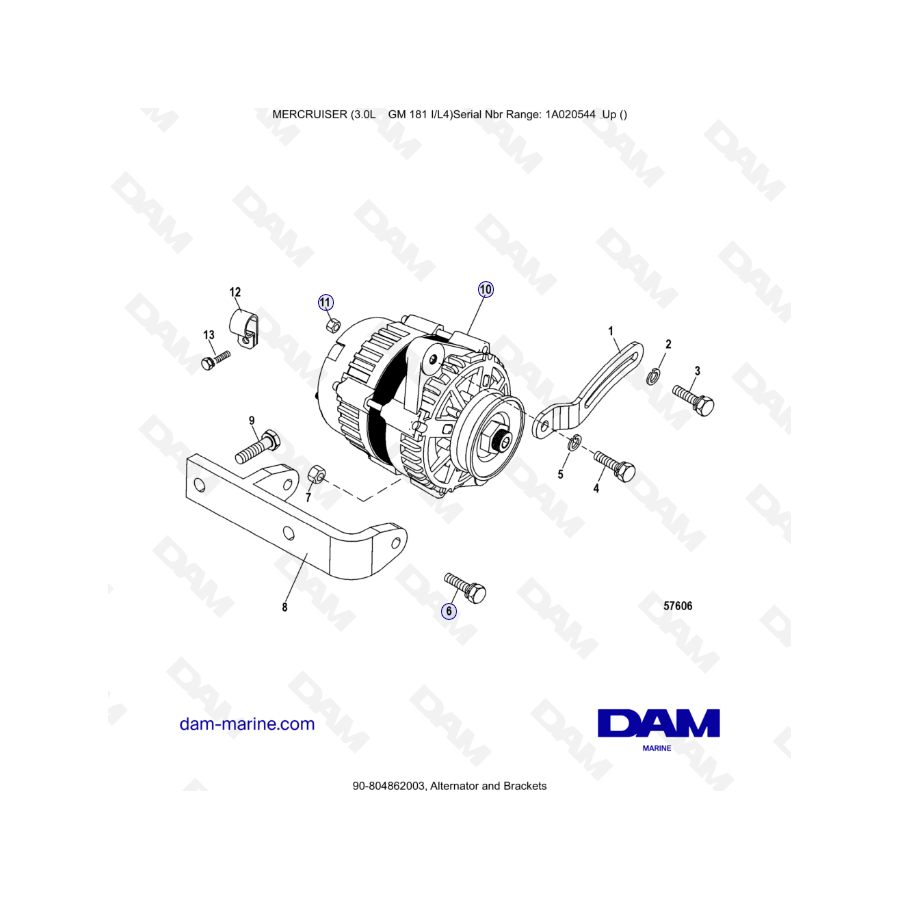 MERCRUISER 3.0L GM181 - Alternador y soportes