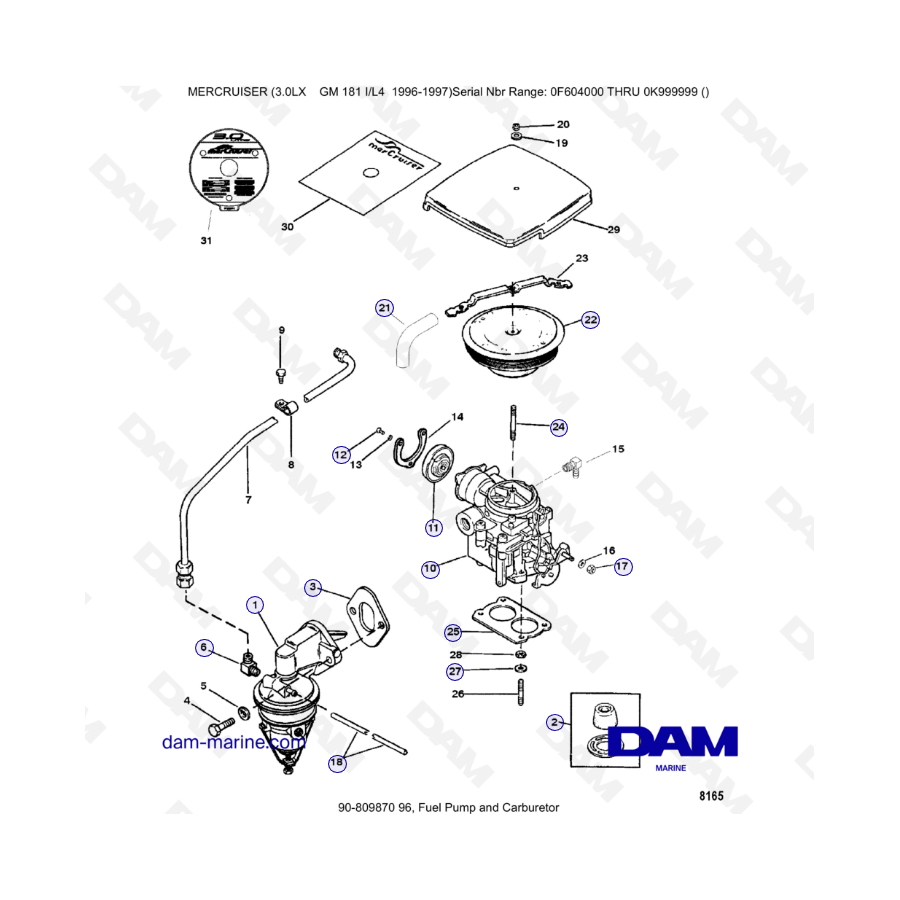 MERCRUISER 3.0LX GM181 - Bomba de combustible y carburador