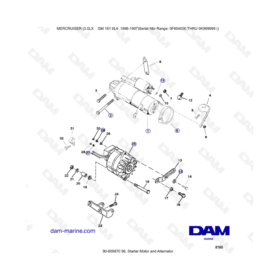 MERCRUISER 3.0LX GM181 - Motor de arranque y alternador