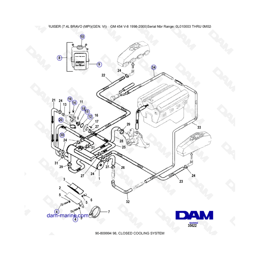 MERCRUISER 7.4L BRAVO MPI (G6) - Closed Cooling System - DAM Marine