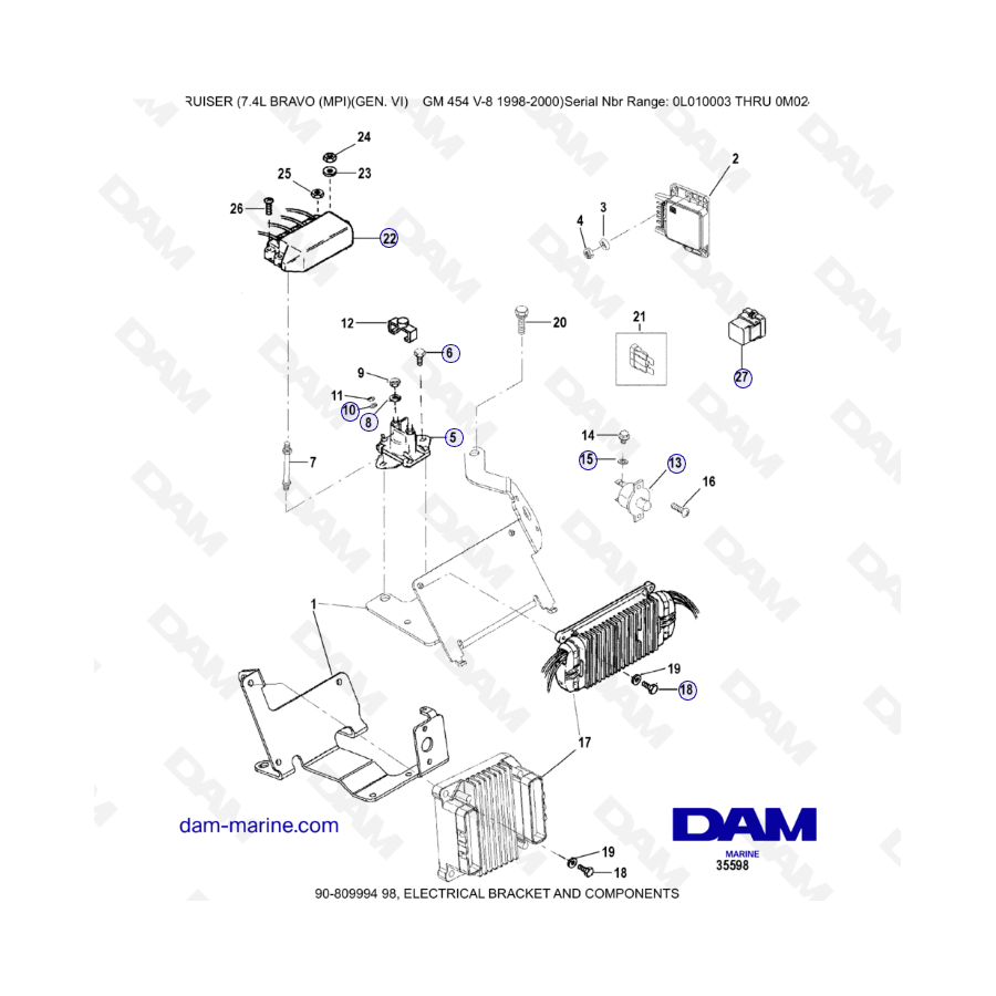 MERCRUISER 7.4L BRAVO MPI (G6) - ELECTIRCAL BRACKET &AMP; COMPONENTS