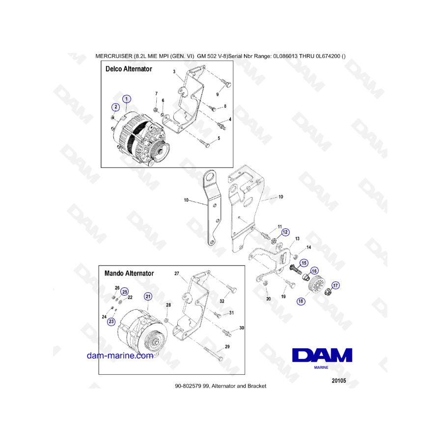 8.2L MIE MPI GM502 - Alternador y soporte