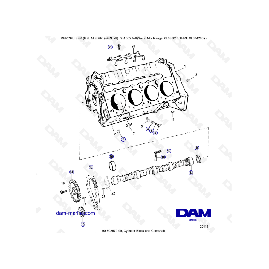 8.2L MIE MPI GM502 - Cylinder block & Camshaft