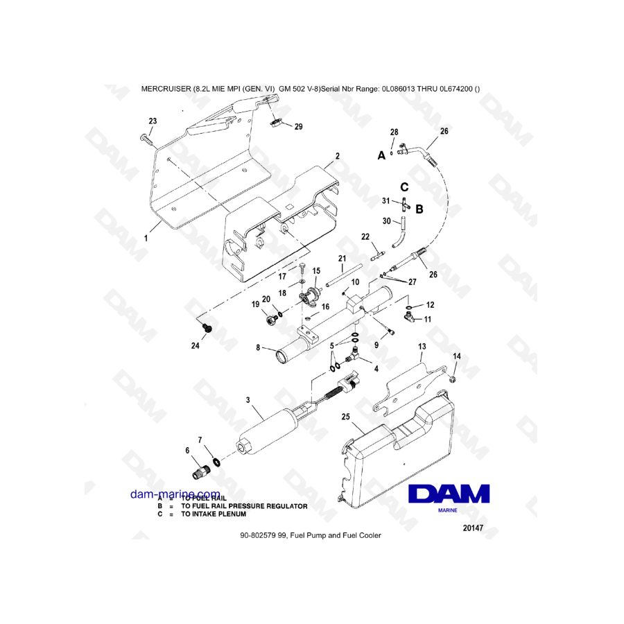 8.2L MIE MPI GM502 - Bomba de combustible y enfriador de combustible