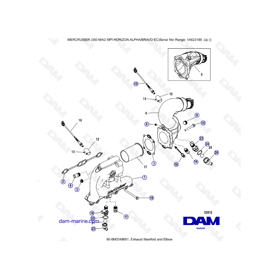 MERCRUISER 350 MAG MPI HORIZON - Codo y colector de escape