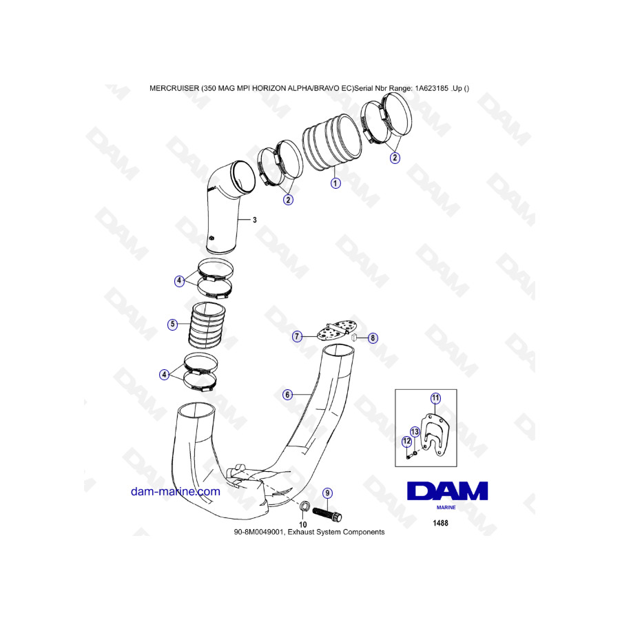 MERCRUISER 350 MAG MPI HORIZON - Exhaust system components