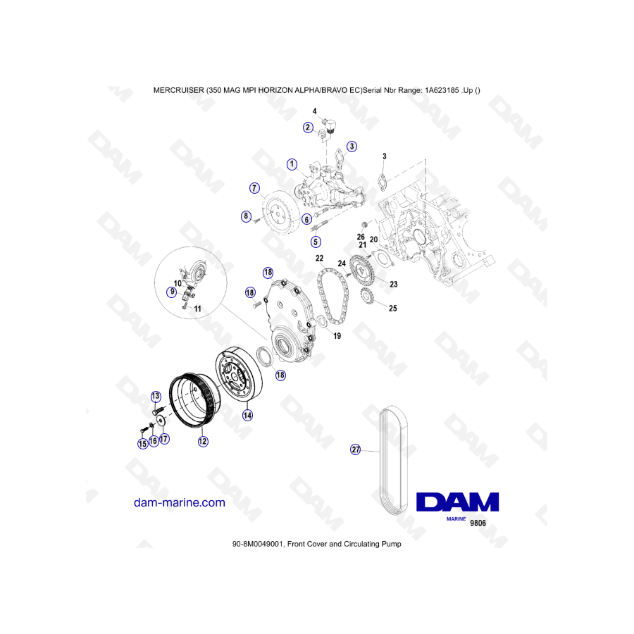 MERCRUISER 350 MAG MPI HORIZON - Front cover & Circulating Pump