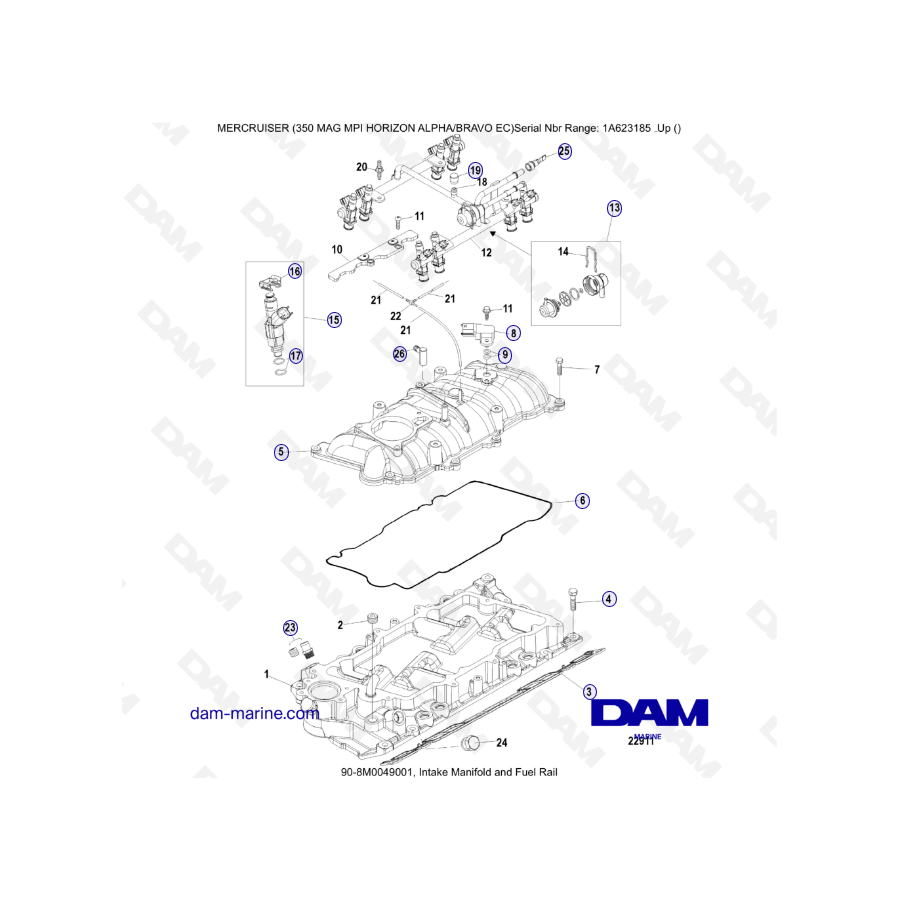 MERCRUISER 350 MAG MPI HORIZON - Intake manifold & fuel rail - DAM Marine