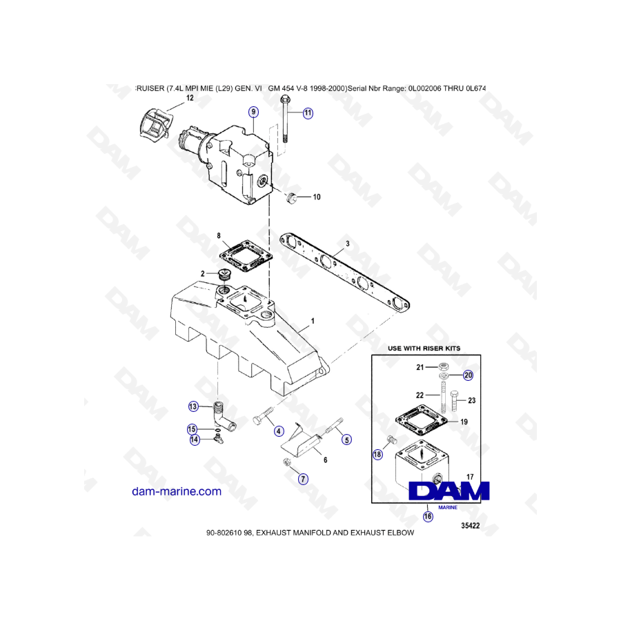 MERCRUISER 7.4L MPI MIE - Colector de escape & Codo de escape