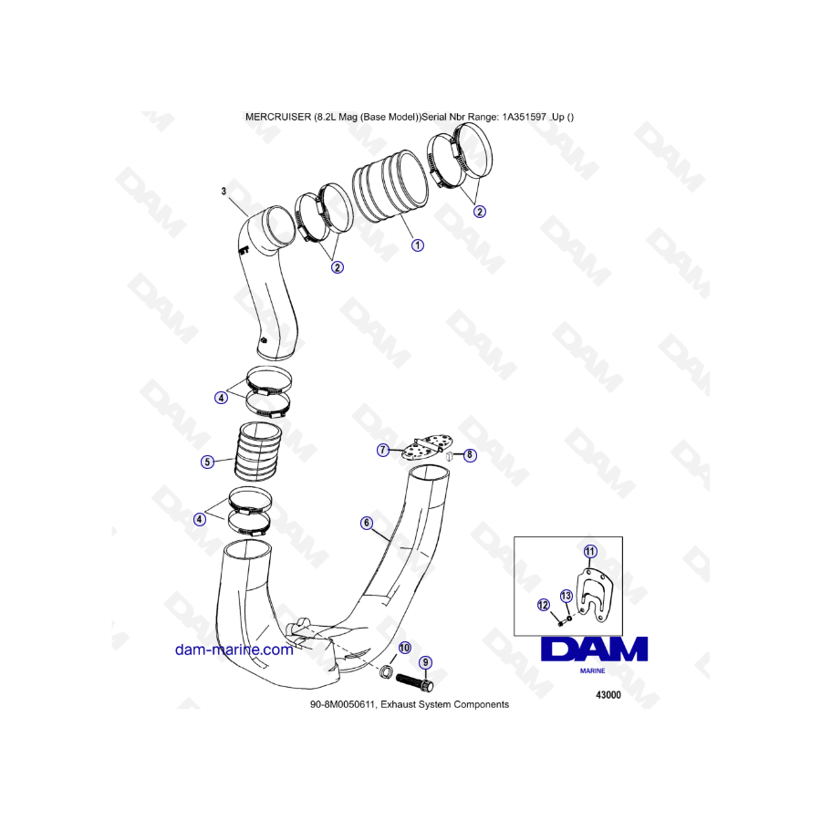 MERCRUISER 8.1L 496 MAG - Exhaust system components