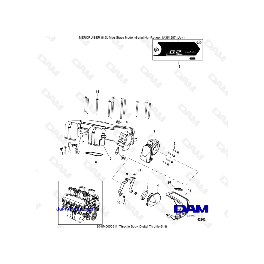 MERCRUISER 8.1L 496 MAG - Cuerpo de mariposa, Cambio de mariposa digital