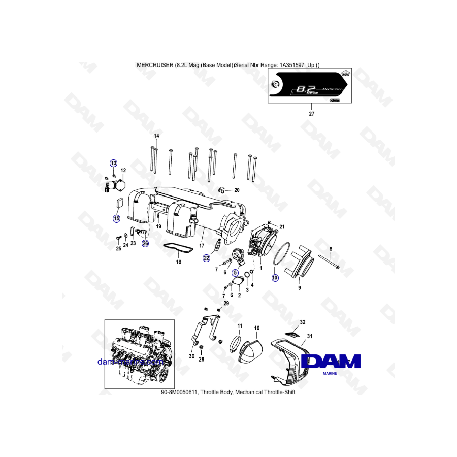 MERCRUISER 8.1L 496 MAG - Throttle body, mechanical throttle shift