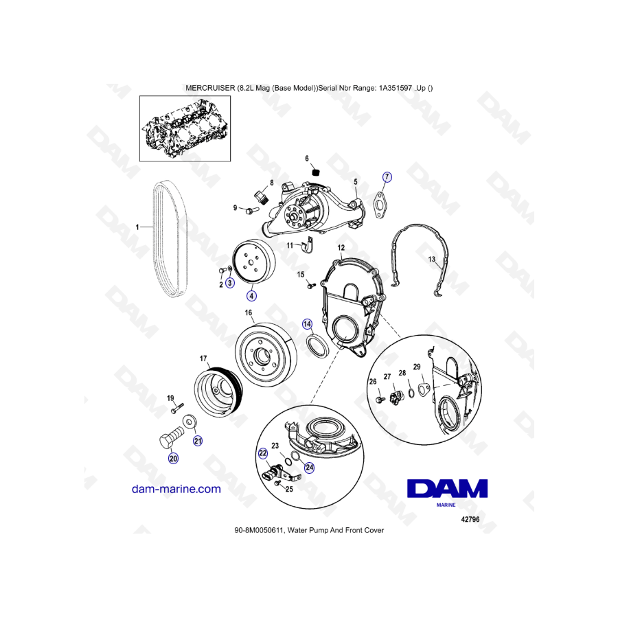 MERCRUISER 8.1L 496 MAG - Bomba de agua y tapa delantera