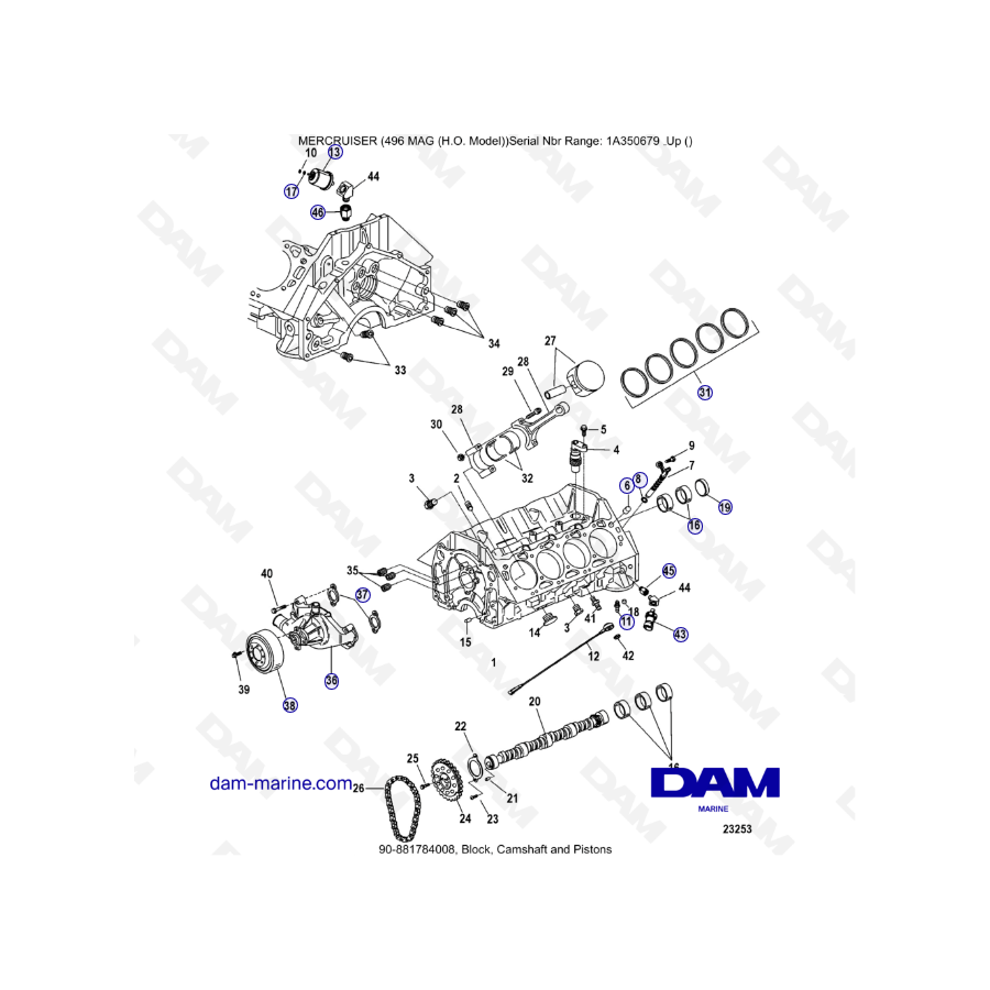 MERCRUISER 8.1L 496 MAG HO - Block, camshaft & pistons