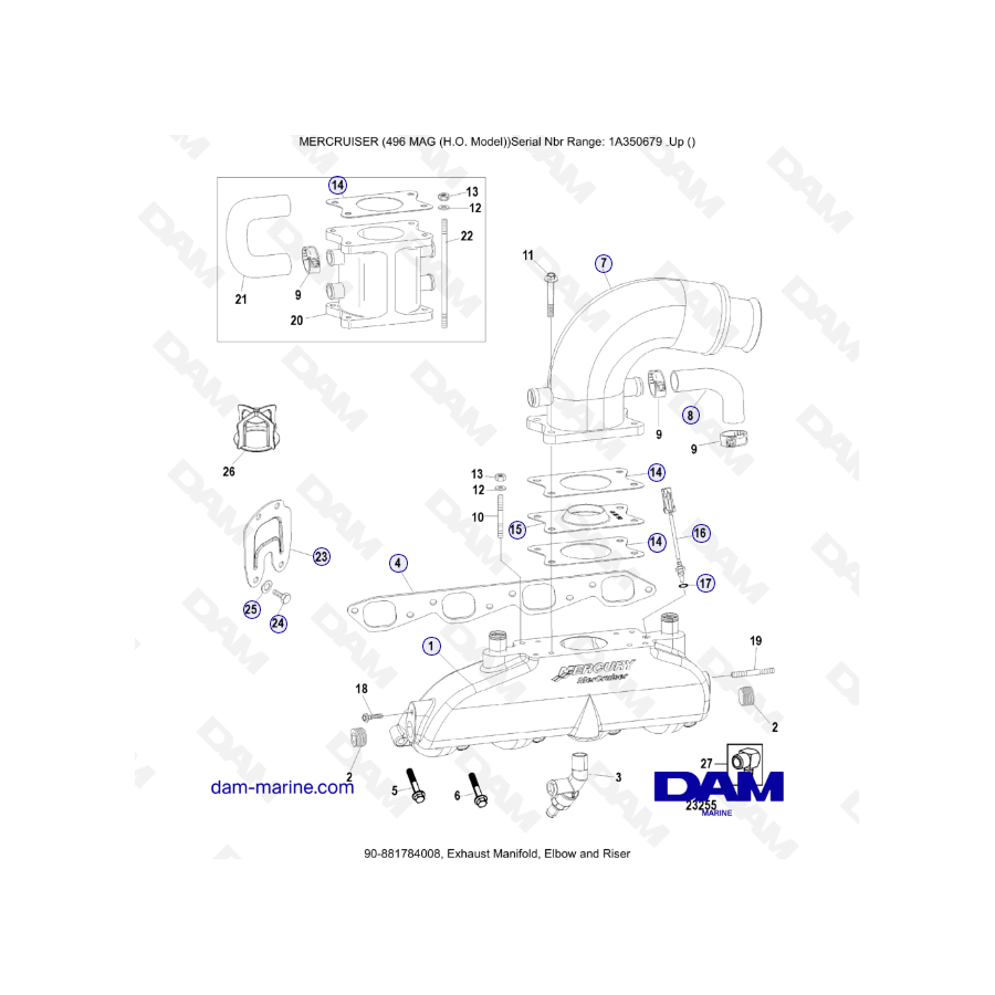 MERCRUISER 8.1L 496 MAG HO - Colector de escape, codo y elevador