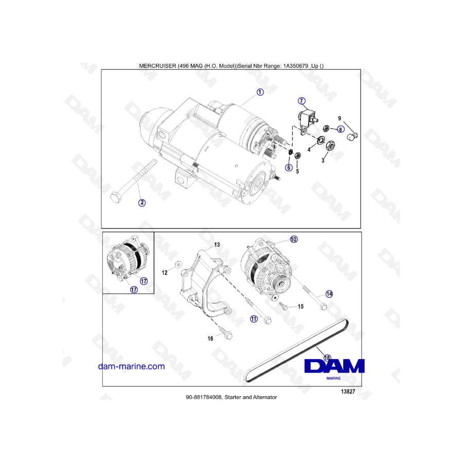 MERCRUISER 8.1L 496 MAG HO - Motor de arranque y alternador