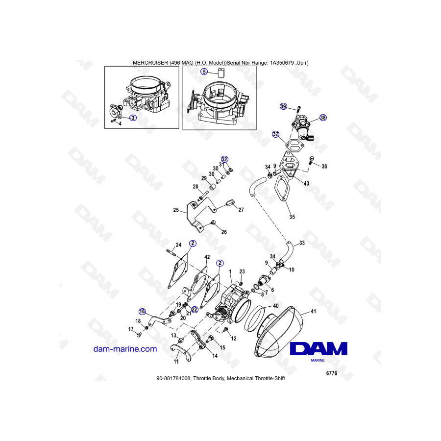 MERCRUISER 8.1L 496 MAG HO - Throttle body, mechanical throttle shift