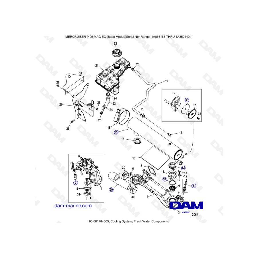 MERCRUISER 8.1L 496 MAG EC - Sistema de refrigeración, componentes de agua dulce