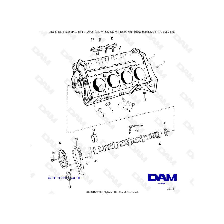 MERCRUISER 502 MAG MPI - Cylinder block & Camshaft