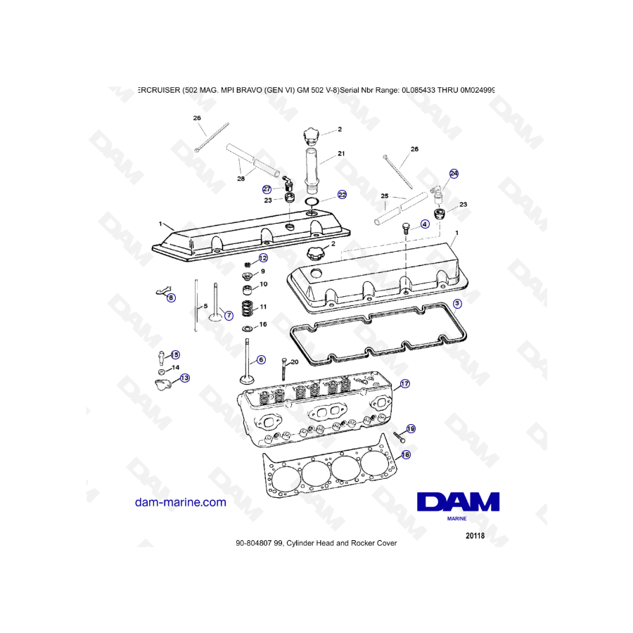 MERCRUISER 502 MAG MPI - Cylinder head & Rocker cover