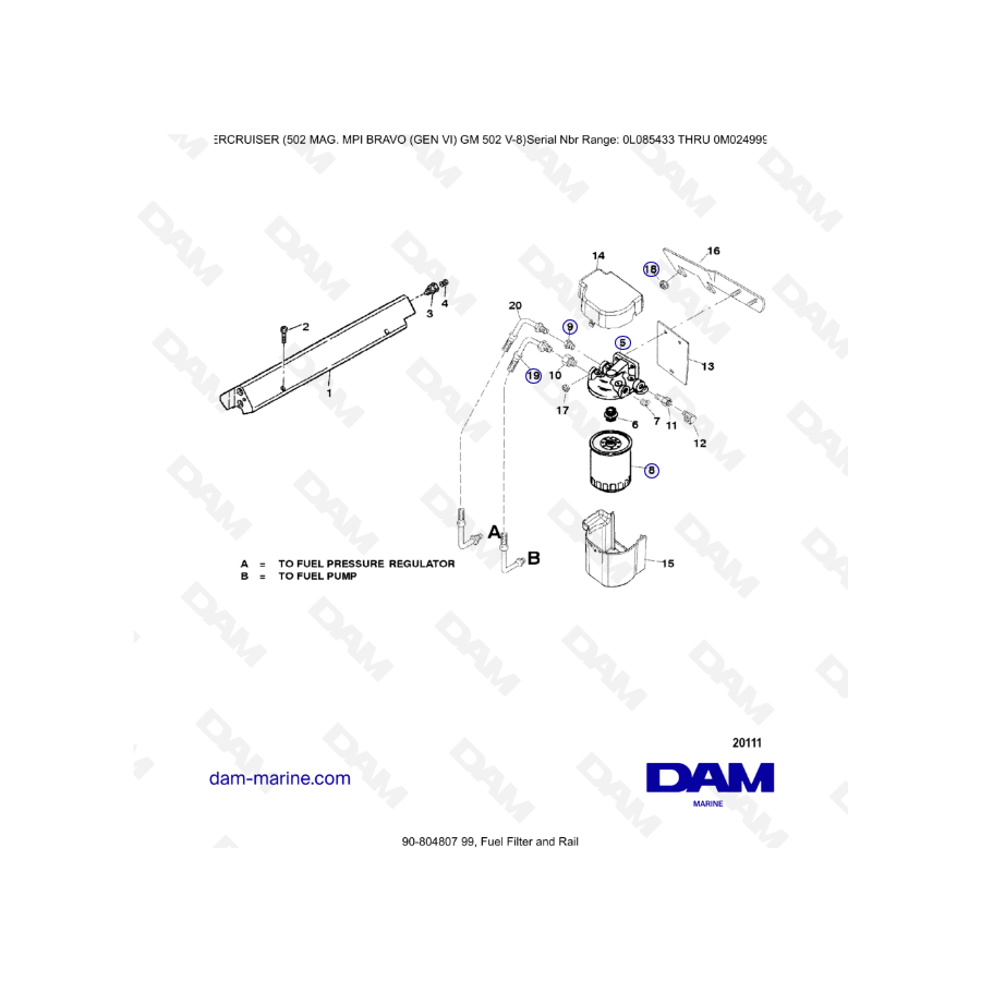 MERCRUISER 502 MAG MPI - Filtro de combustible y rampa