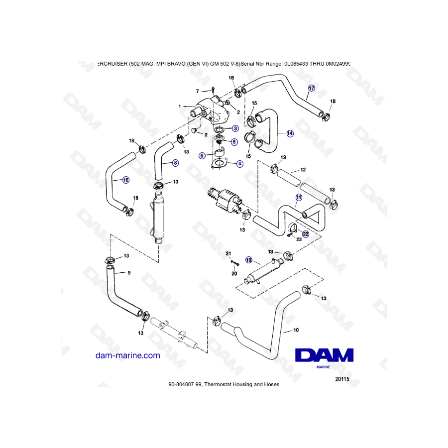 MERCRUISER 502 MAG MPI - Thermostat housing & hoses