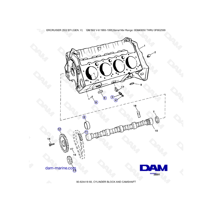 MERCRUISER 502 EFI - Cylinder block & camshaft