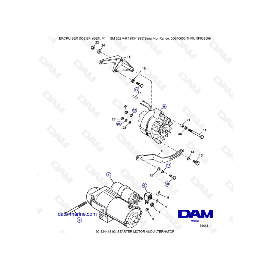 MERCRUISER 502 EFI - Motor de arranque y alternador