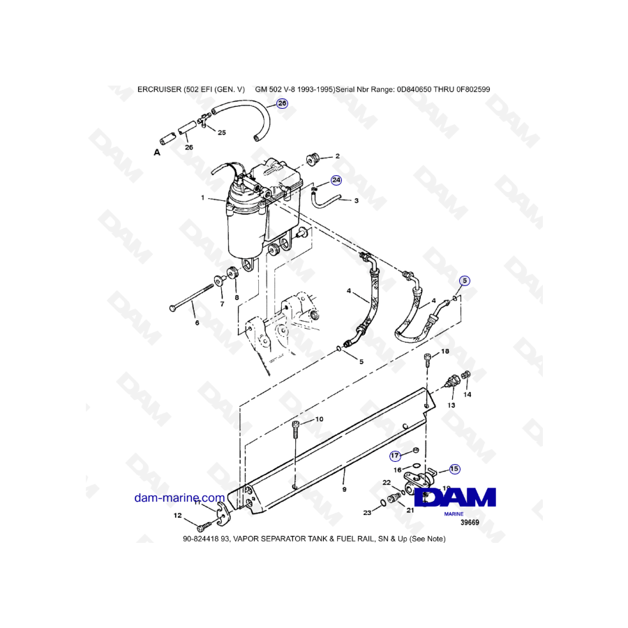 MERCRUISER 502 EFI - Vapor separator tank & fuel rail