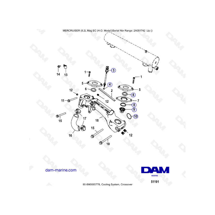 MERCRUISER 8.2L MAG HO EC - Cooling system, crossover