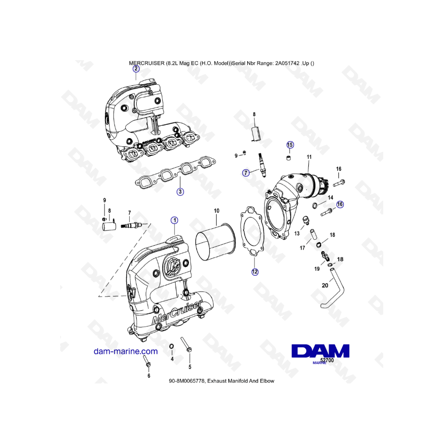 MERCRUISER 8.2L MAG HO EC - Codo y colector de escape