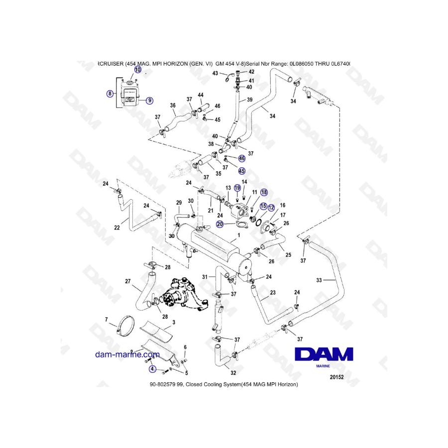 MERCRUISER 454 MAG MPI HORIZON - Closed cooling system