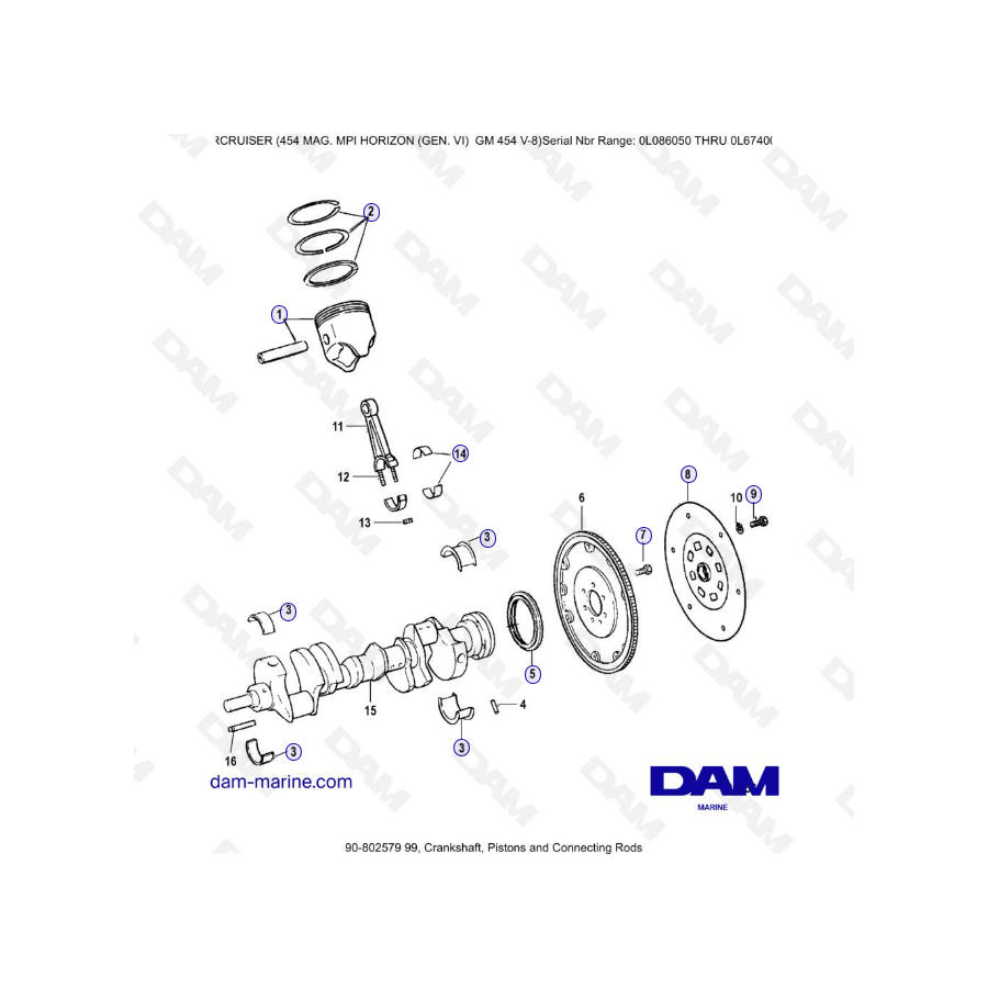 MERCRUISER 454 MAG MPI HORIZON - Cigüeñal pistones y bielas